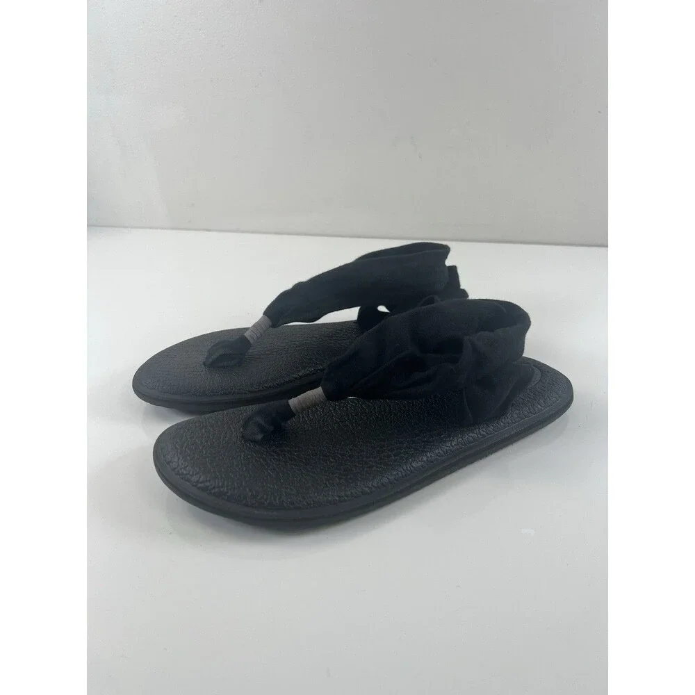 Sanuk Yoga Mat Classic Sling Flip Flops Thong Sandals Size 8 Black EU 39